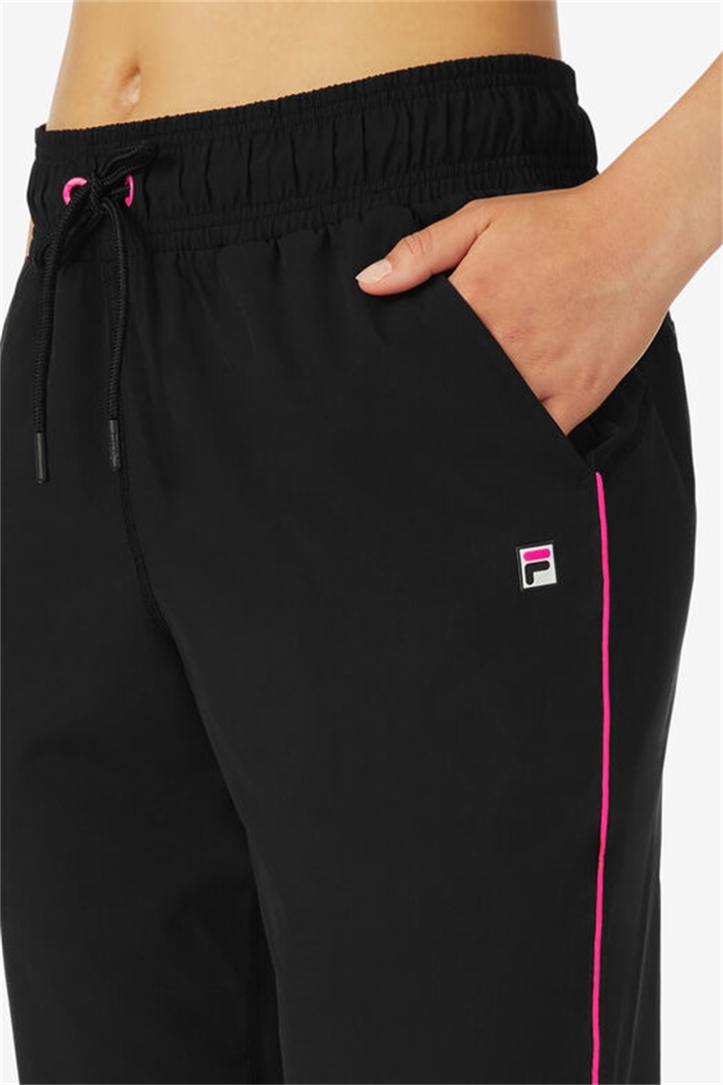 Black / Pink Women's Fila Tie Breaker Woven Track Pants | Saudi Arabia-172954