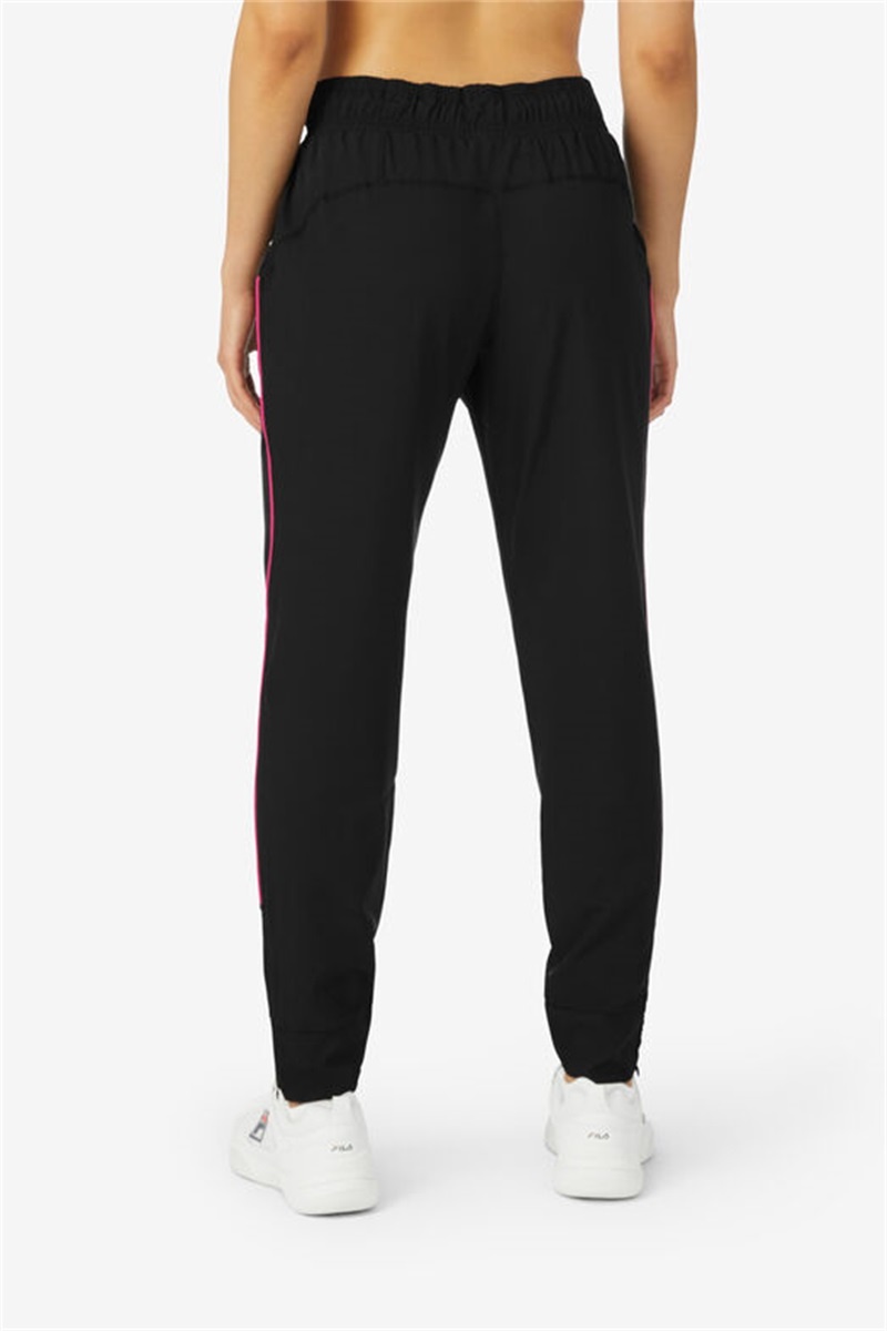 Black / Pink Women's Fila Tie Breaker Woven Track Pants | Saudi Arabia-172954