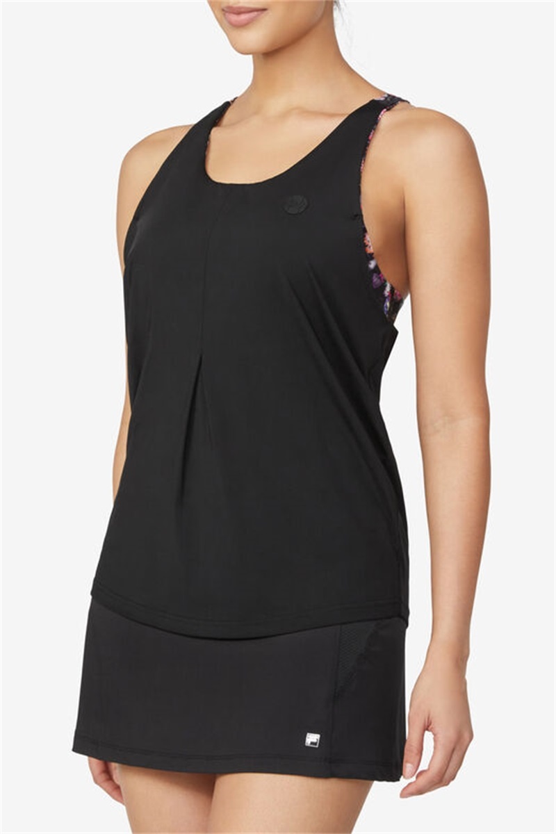 Black / Purple Women's Fila Kick Serve Double Layer Racerback Tanks | Saudi Arabia-203816