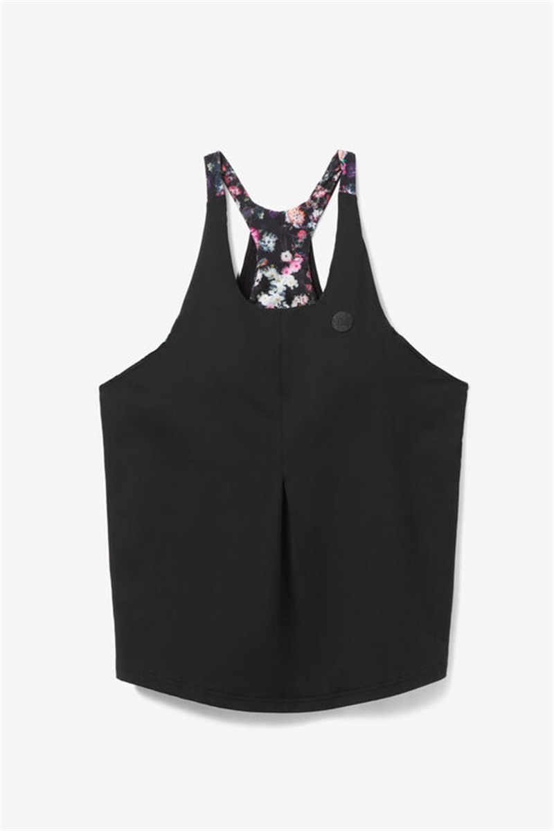 Black / Purple Women\'s Fila Kick Serve Double Layer Racerback Tanks | Saudi Arabia-203816