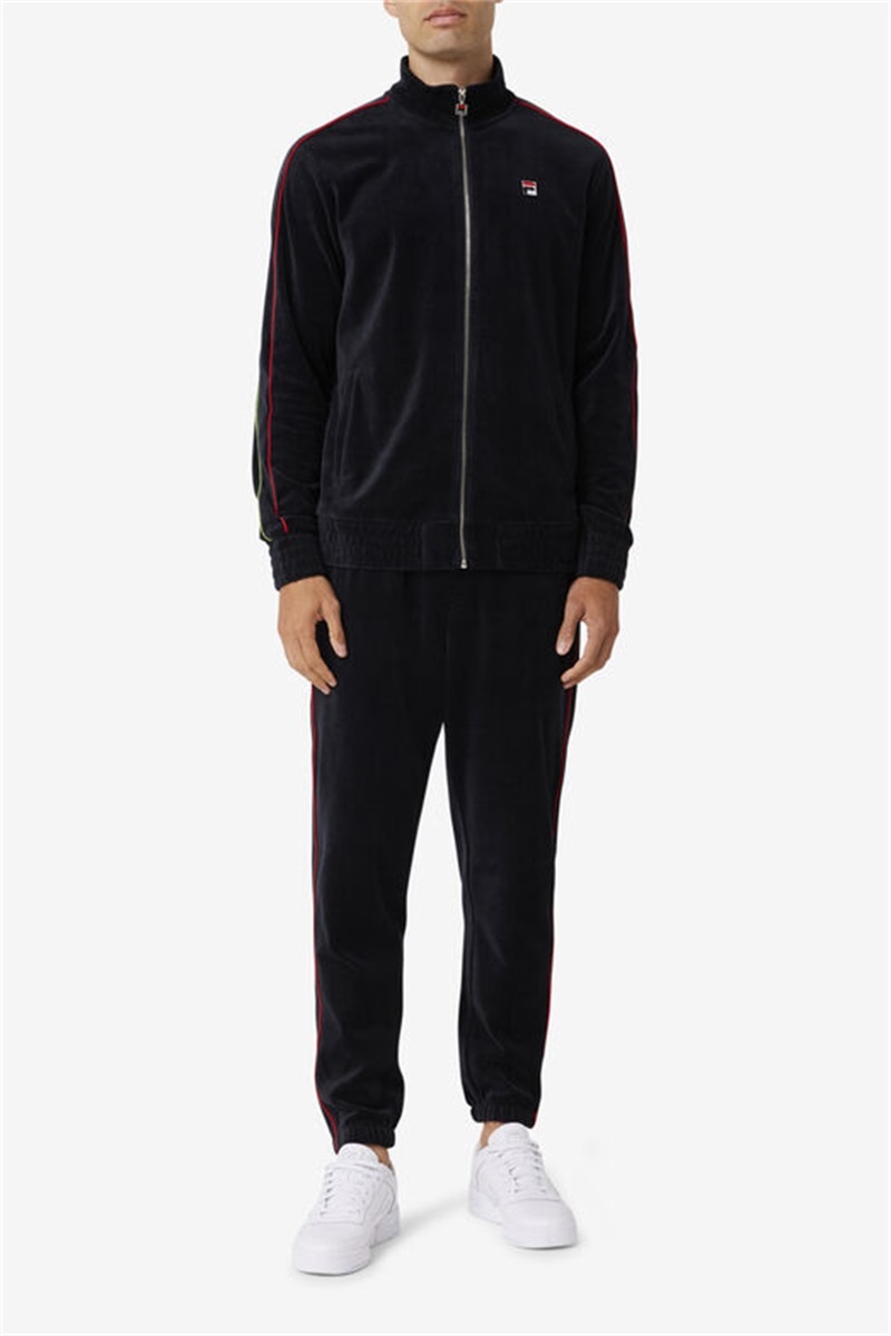 Black / Red / Green Men's Fila Deverall Velour Pants | Saudi Arabia-376801