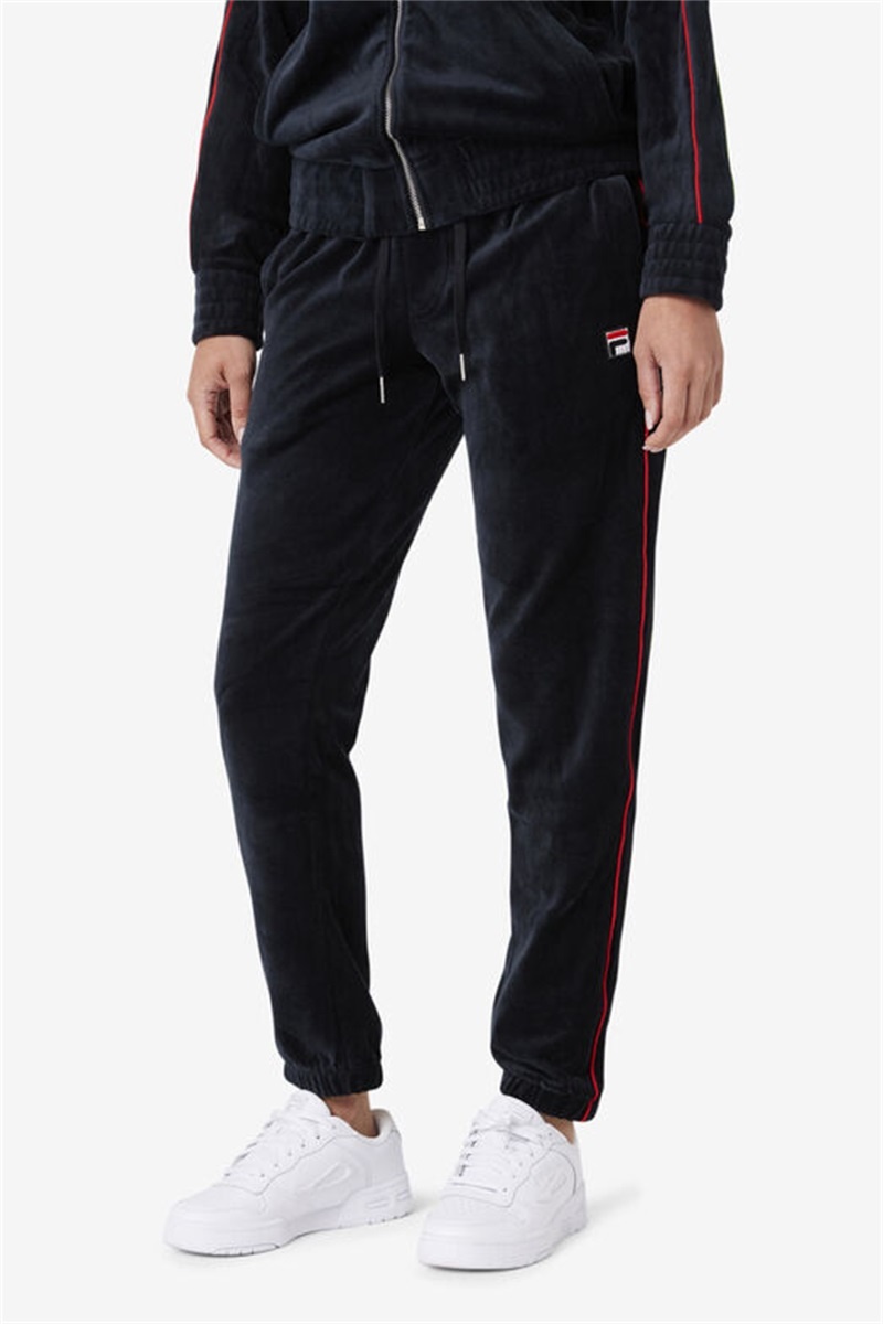 Black / Red / Green Men's Fila Deverall Velour Pants | Saudi Arabia-376801