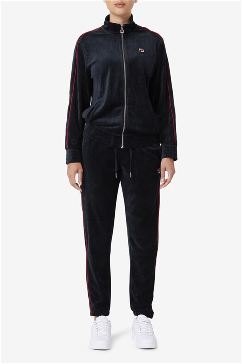 Black / Red / Green Men's Fila Deverall Velour Pants | Saudi Arabia-376801