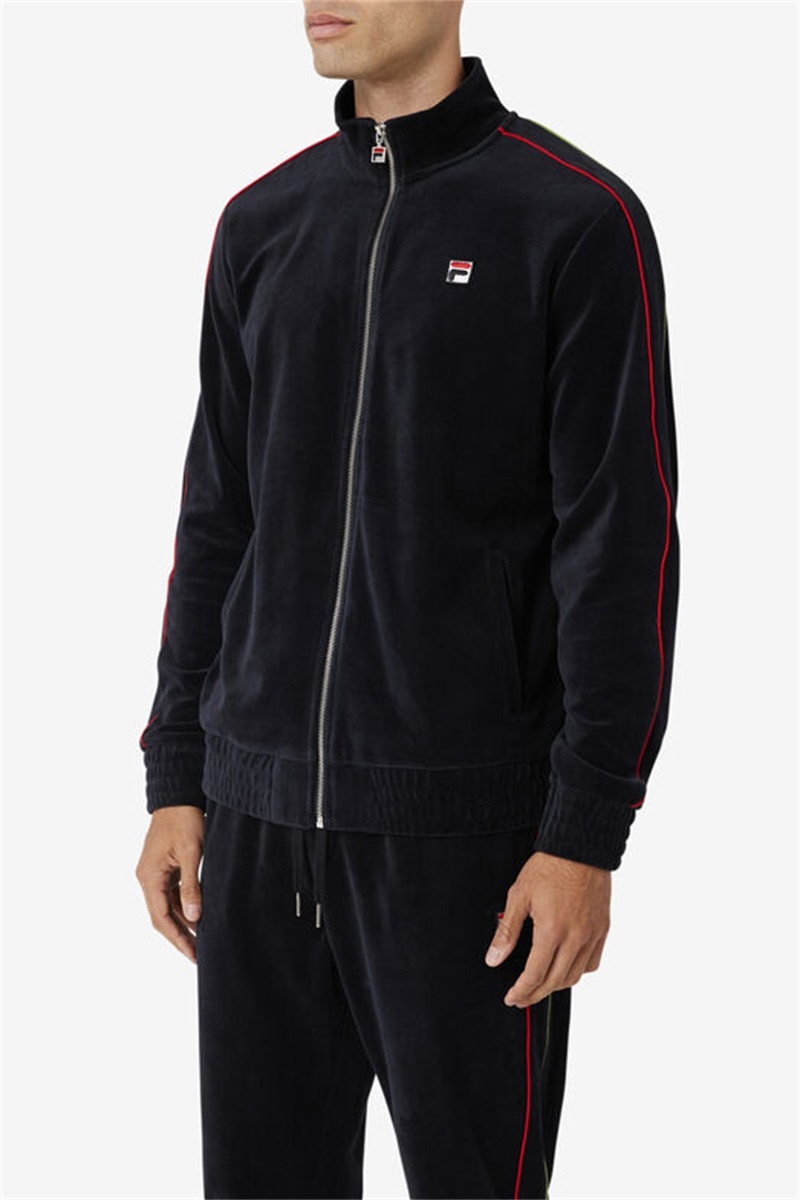 Black / Red / Green Men's Fila Deverall Velour Jackets | Saudi Arabia-148956