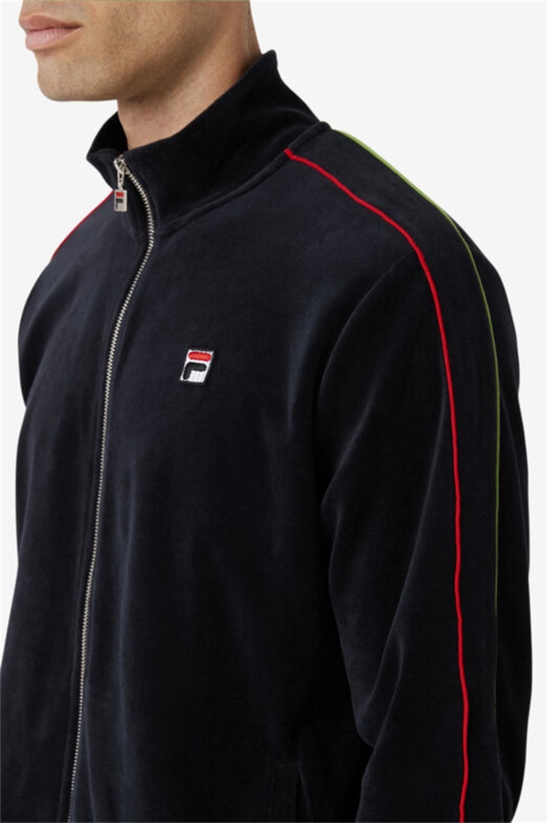 Black / Red / Green Men's Fila Deverall Velour Jackets | Saudi Arabia-148956