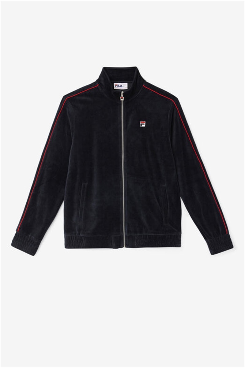 Black / Red / Green Men\'s Fila Deverall Velour Jackets | Saudi Arabia-148956