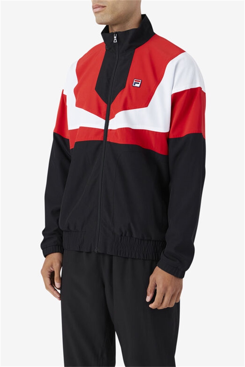 Black / Red / White Men's Fila Amar Track Jackets | Saudi Arabia-647289