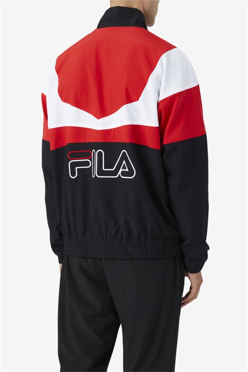 Black / Red / White Men's Fila Amar Track Jackets | Saudi Arabia-647289