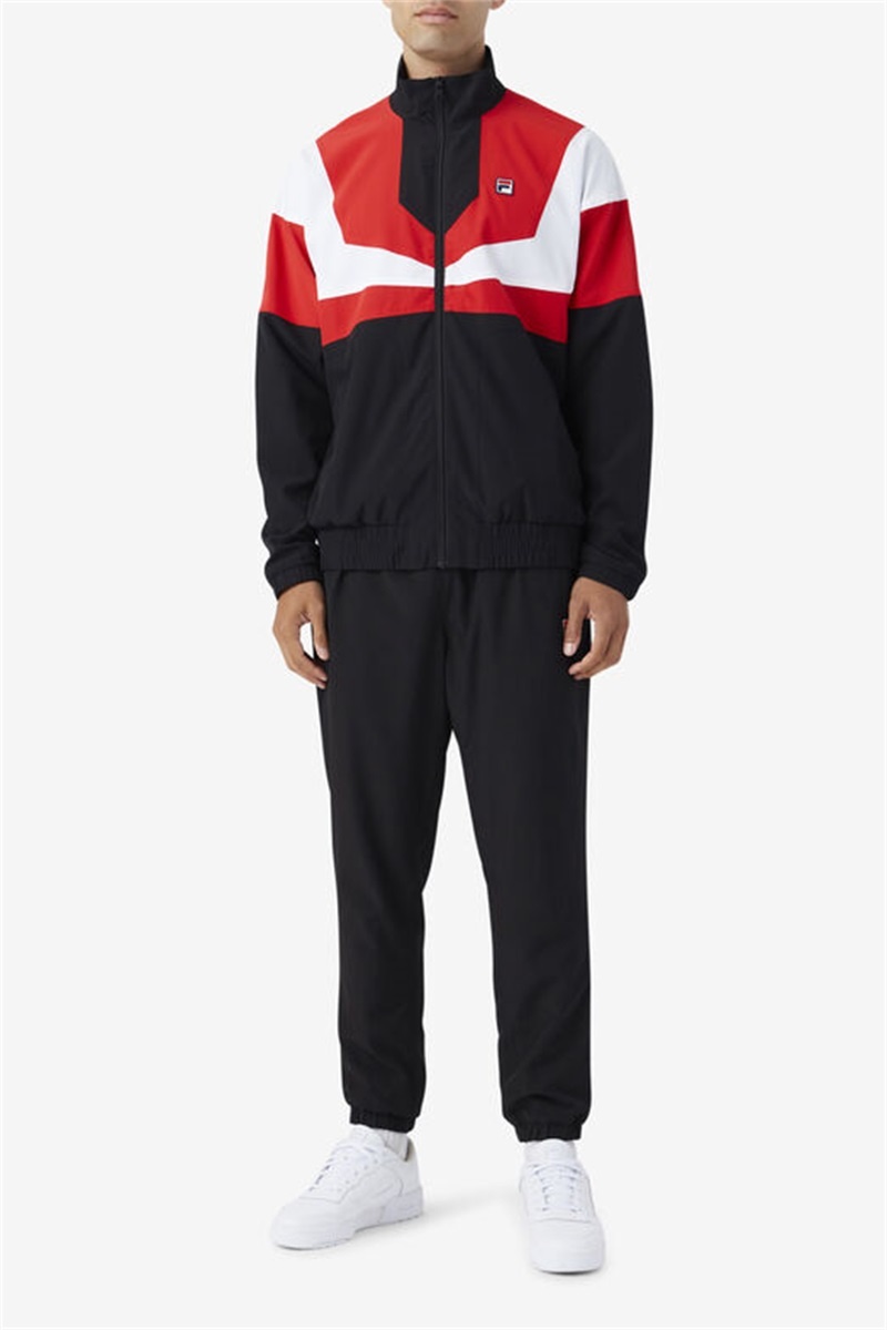 Black / Red / White Men's Fila Amar Track Jackets | Saudi Arabia-647289