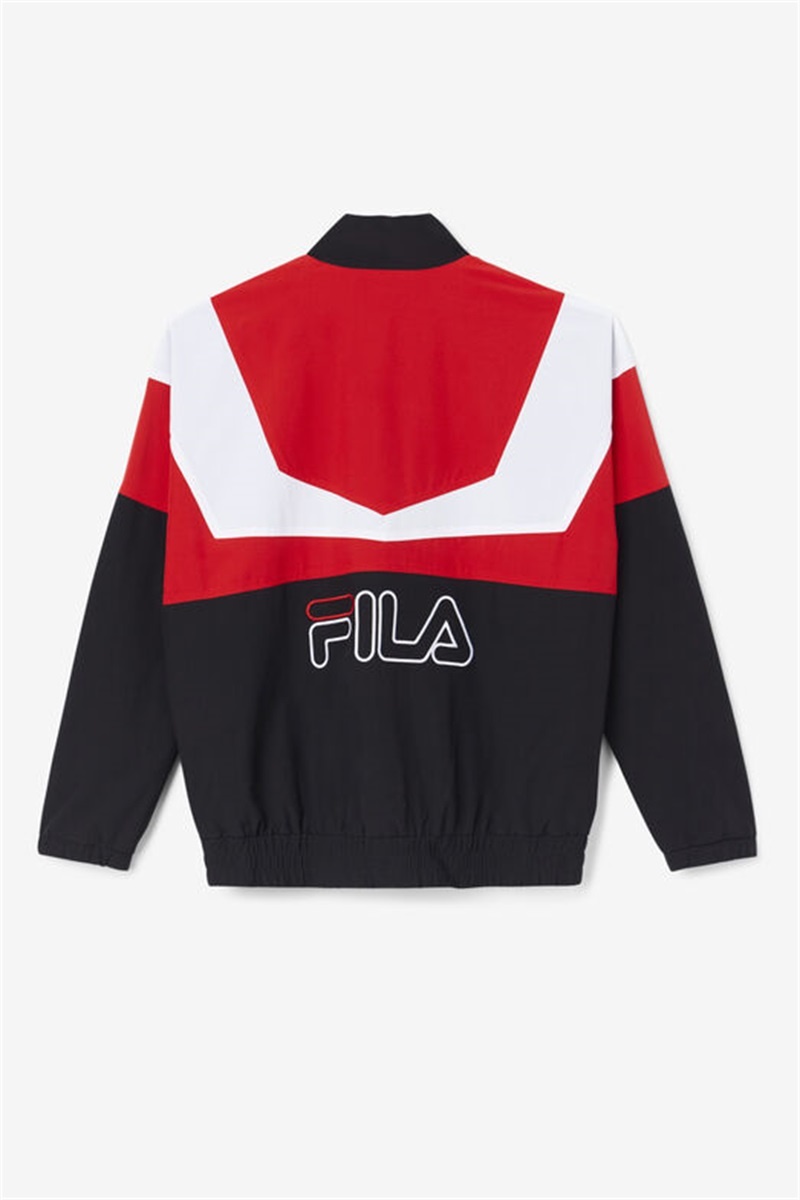 Black / Red / White Men's Fila Amar Track Jackets | Saudi Arabia-647289