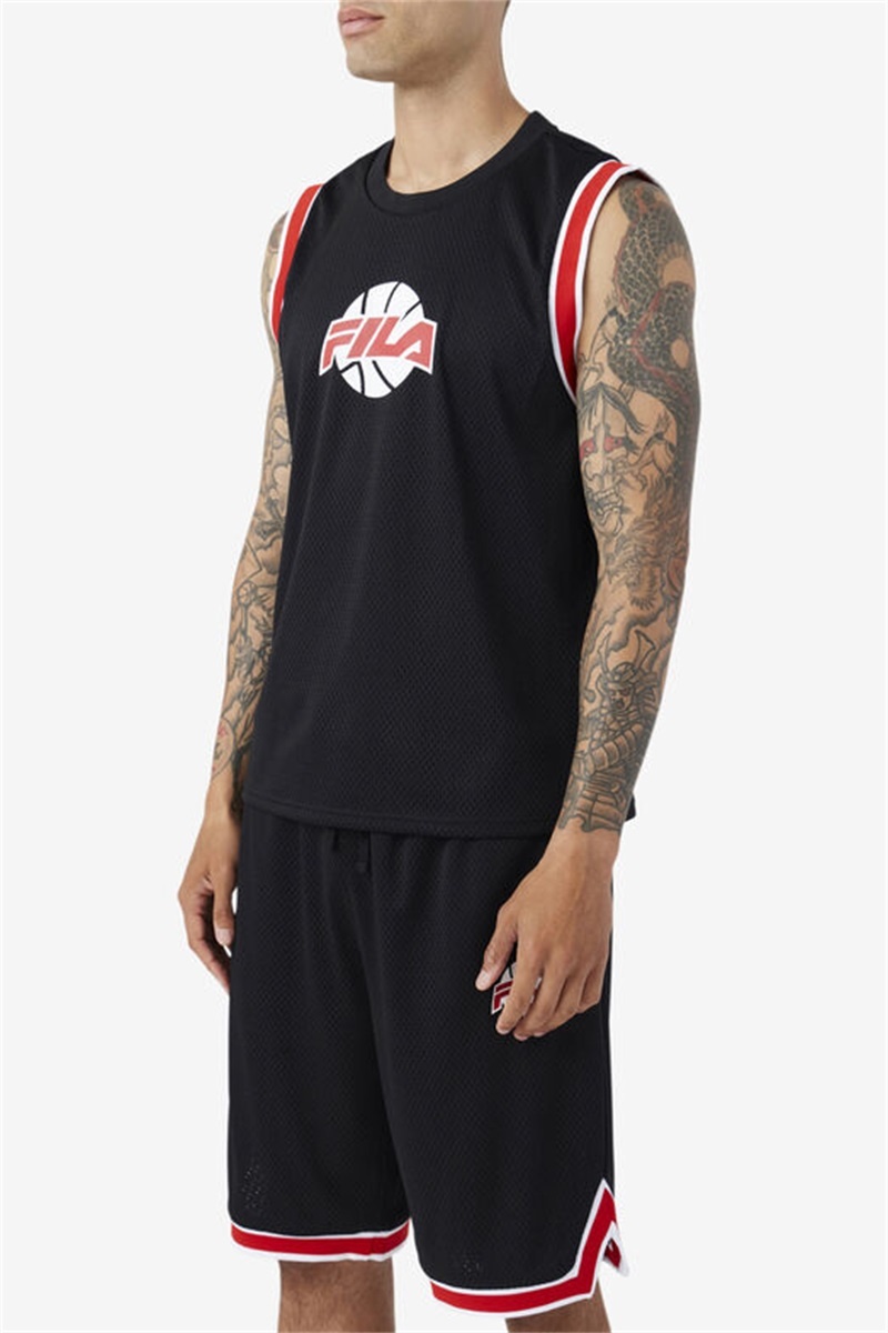 Black / Red / White Men's Fila Ovi Basketball Jersey | Saudi Arabia-653217