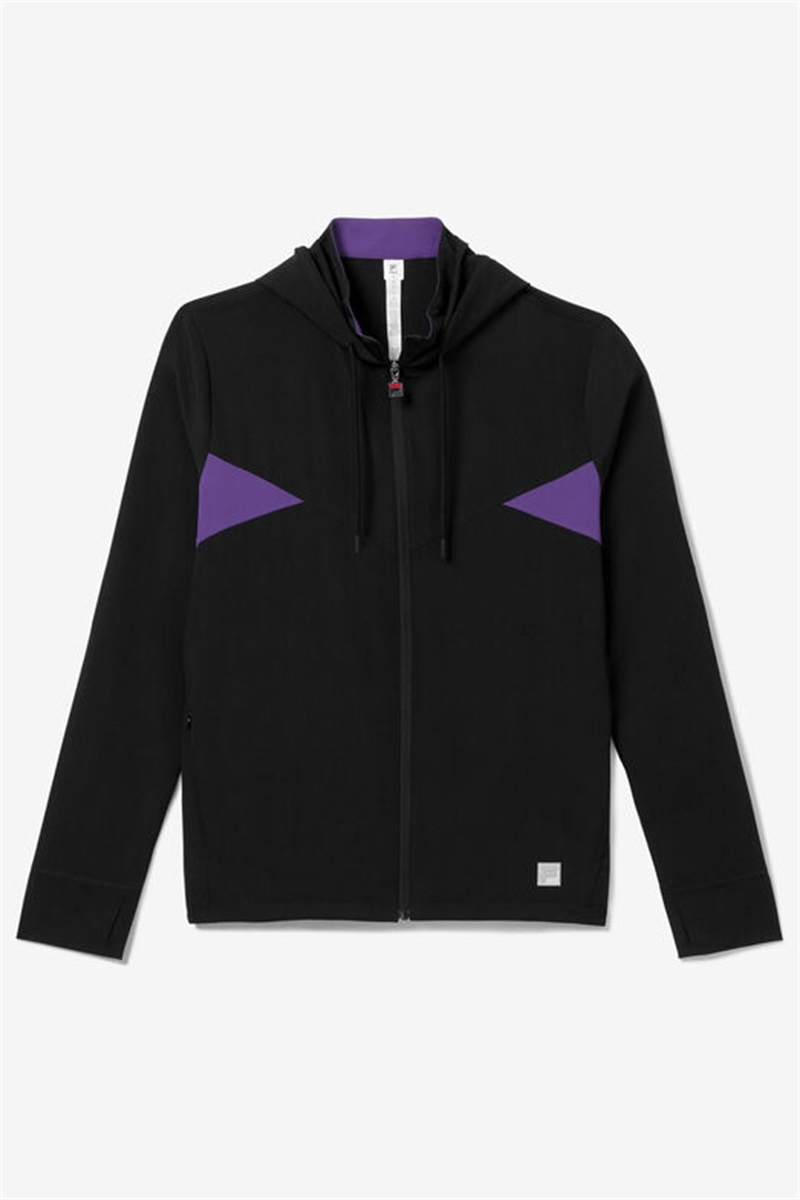 Black / Royal Purple Men\'s Fila Back Spin Track Jackets | Saudi Arabia-172349