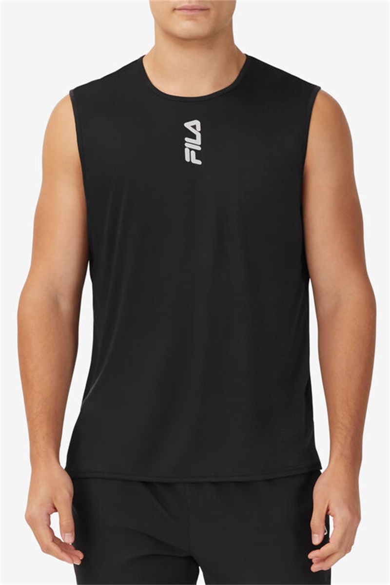 Black / Silver Men's Fila Rep Tanks | Saudi Arabia-082194