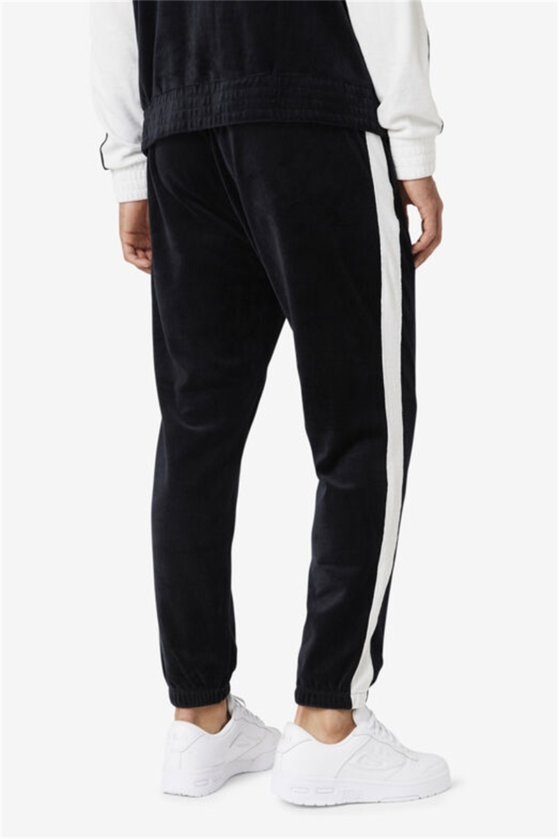 Black / White Men's Fila Brice Velour Pants | Saudi Arabia-416028