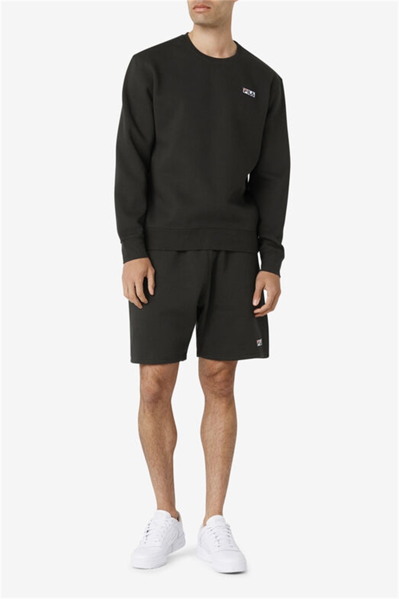 Black / White Men's Fila Garran Crew Sweatshirts | Saudi Arabia-250641