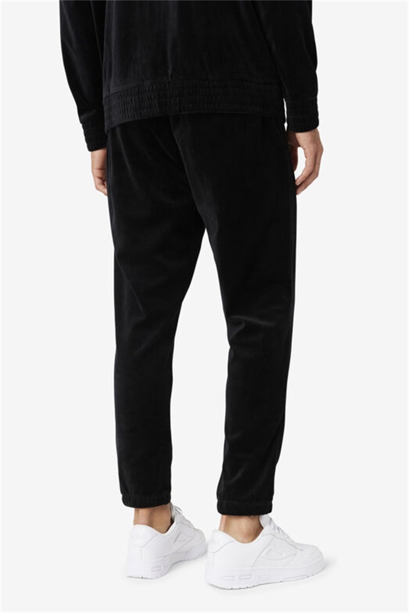 Black / White Men's Fila Mansur Velour Pants | Saudi Arabia-348062