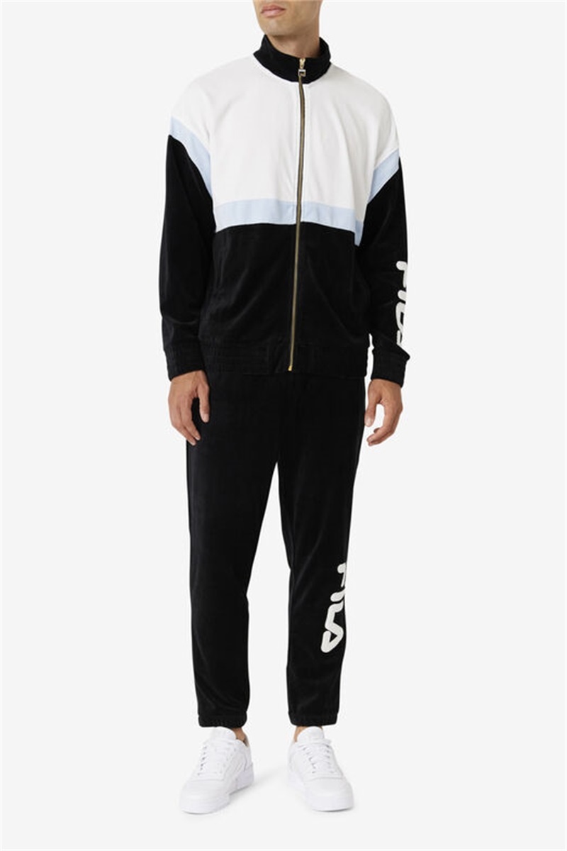 Black / White Men's Fila Mansur Velour Pants | Saudi Arabia-348062