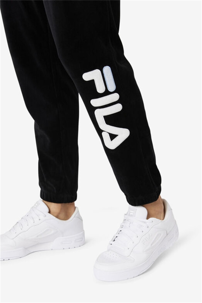 Black / White Men's Fila Mansur Velour Pants | Saudi Arabia-348062