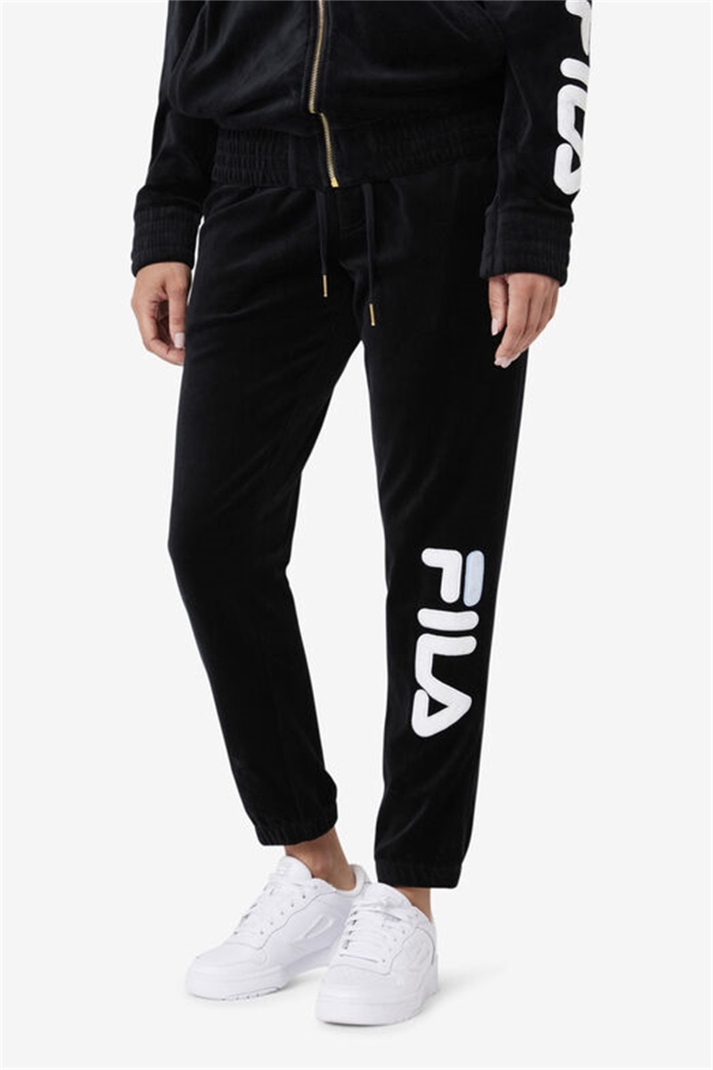 Black / White Men's Fila Mansur Velour Pants | Saudi Arabia-348062