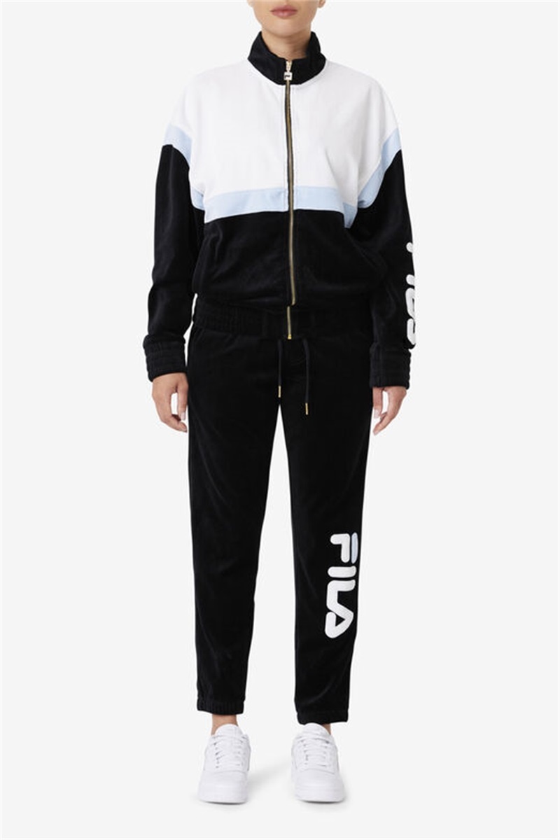 Black / White Men's Fila Mansur Velour Pants | Saudi Arabia-348062