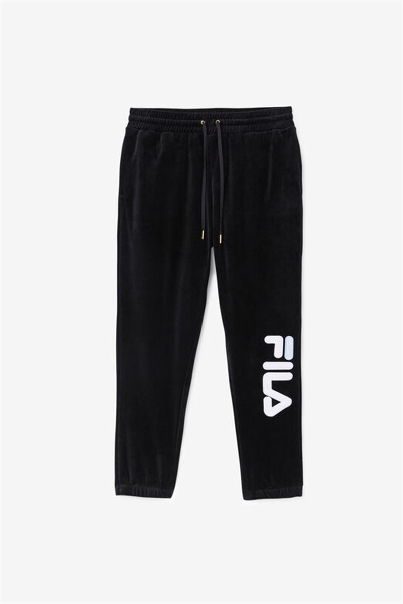 Black / White Men\'s Fila Mansur Velour Pants | Saudi Arabia-348062