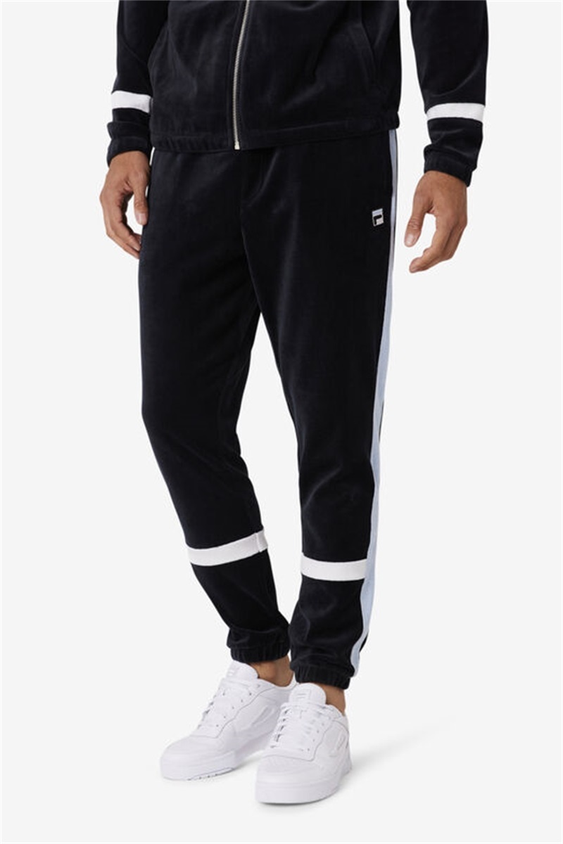 Black / White Men's Fila Ravid Velour Pants | Saudi Arabia-836452