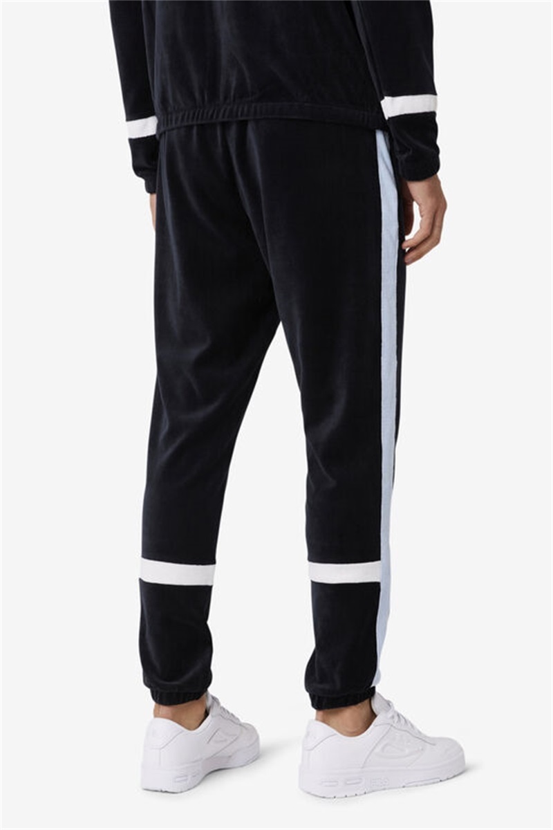 Black / White Men's Fila Ravid Velour Pants | Saudi Arabia-836452