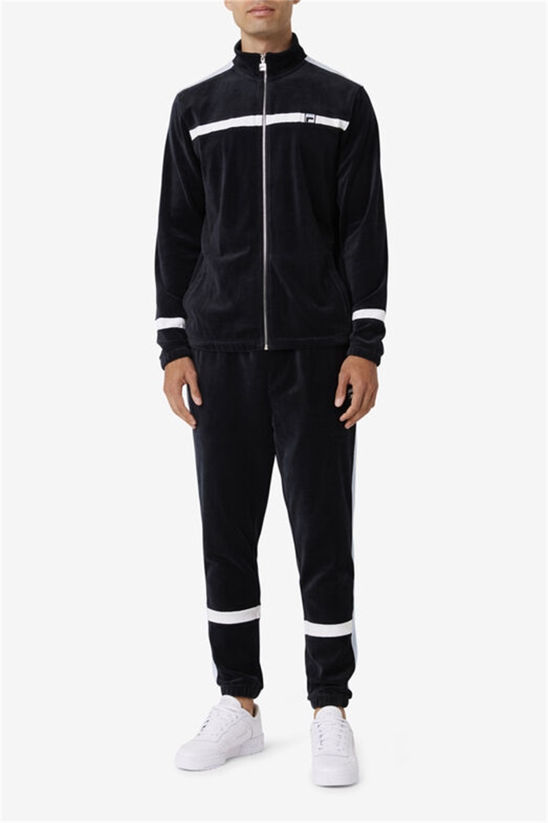 Black / White Men's Fila Ravid Velour Pants | Saudi Arabia-836452