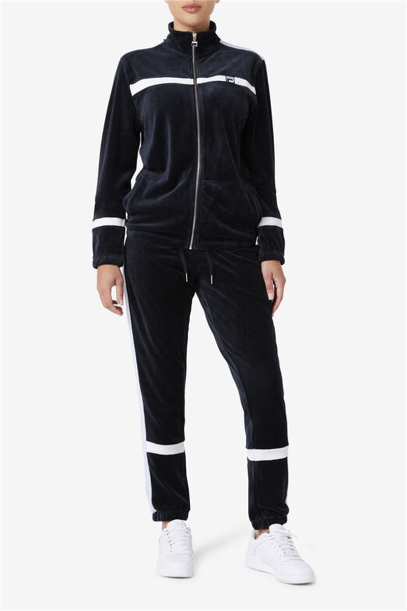 Black / White Men's Fila Ravid Velour Pants | Saudi Arabia-836452