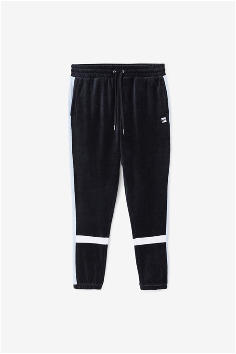 Black / White Men\'s Fila Ravid Velour Pants | Saudi Arabia-836452