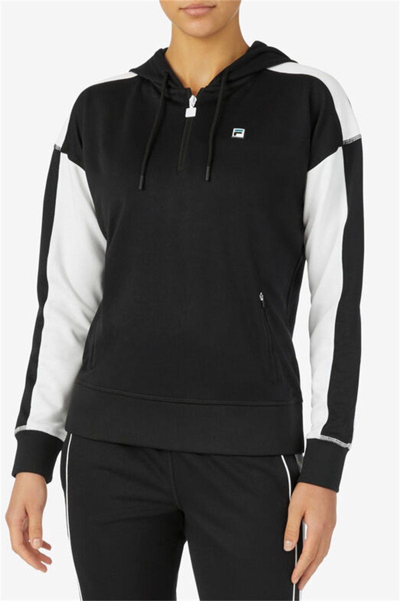 Black / White Women's Fila La Finale Half Zip Tops | Saudi Arabia-602578