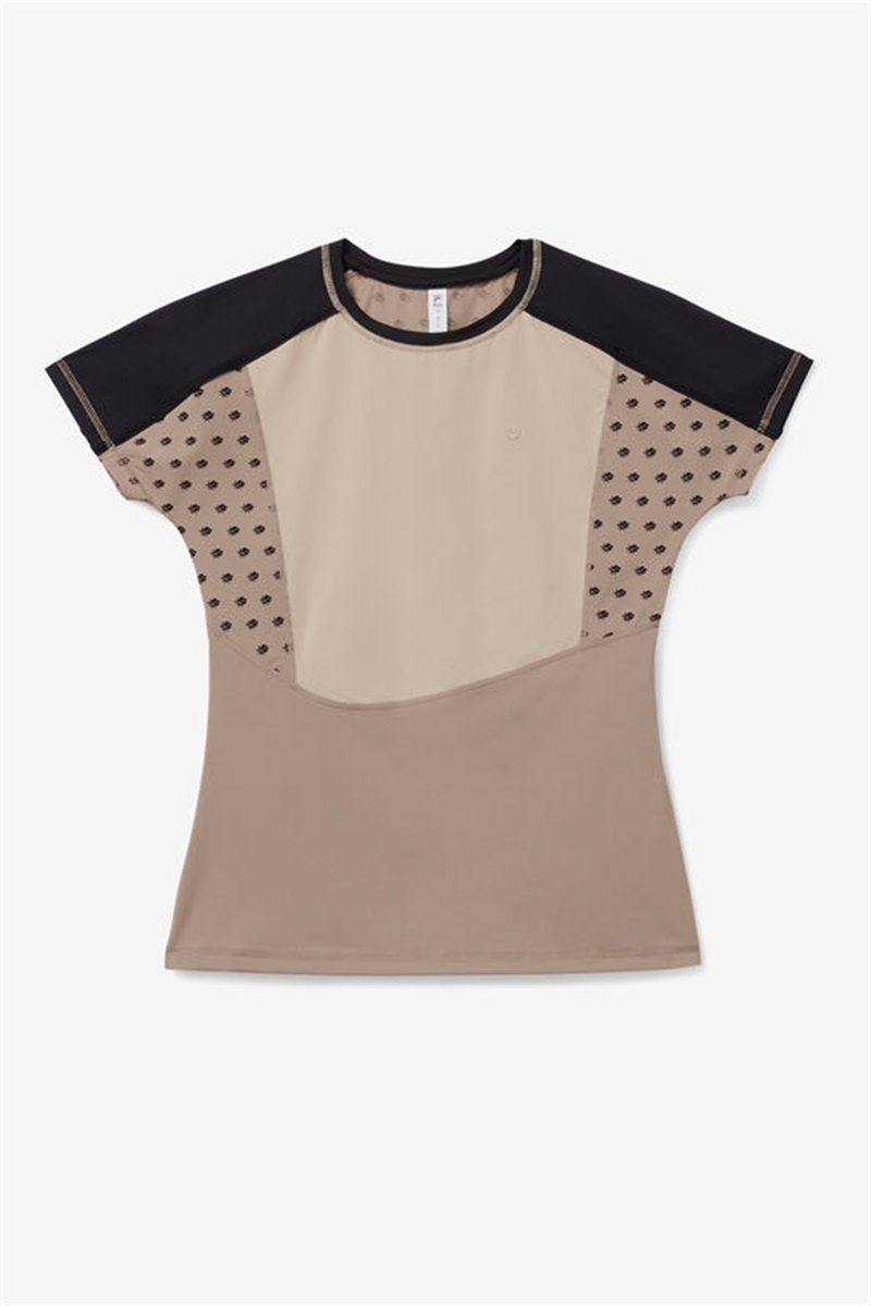 Black / White Women\'s Fila Wild Card Short Sleeve Tops | Saudi Arabia-520193