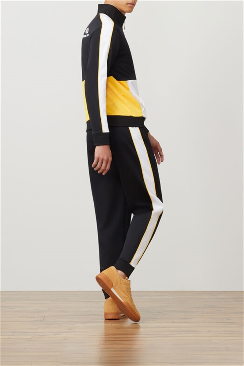 Black / White / Gold Men's Fila Michele Jackets | Saudi Arabia-752140