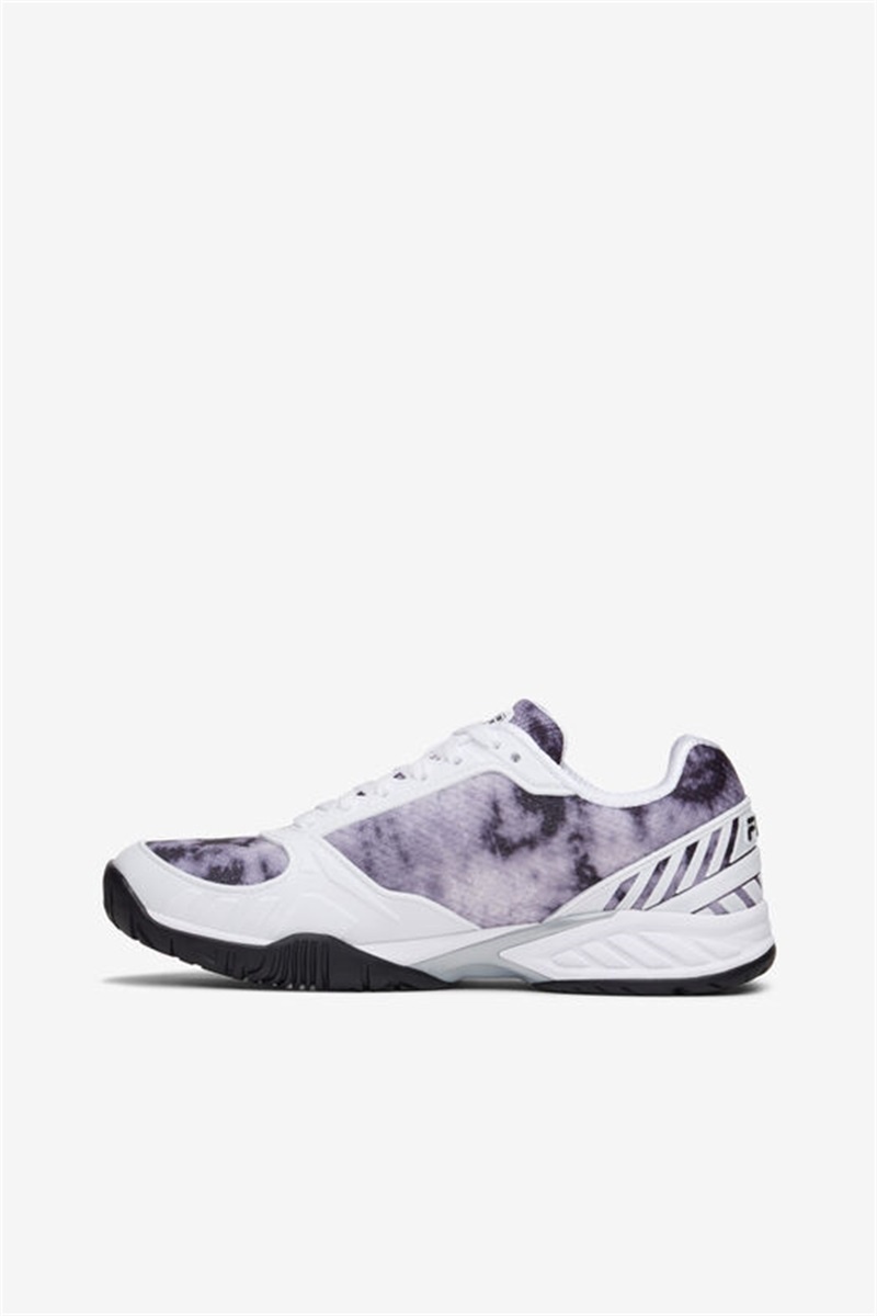 Black / White / Metal Silver Women's Fila Volley Zone Tie Dye Pickleball Shoes | Saudi Arabia-835019
