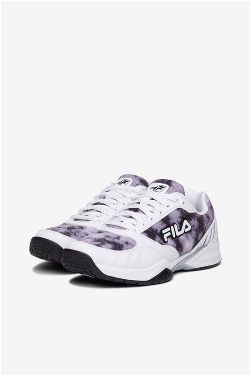 Black / White / Metal Silver Women's Fila Volley Zone Tie Dye Pickleball Shoes | Saudi Arabia-835019