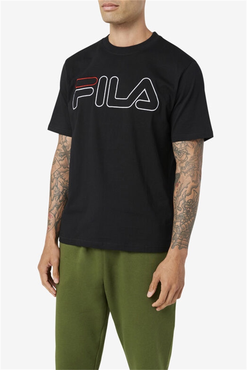 Black / White / Red Men's Fila Borough Tee | Saudi Arabia-802513