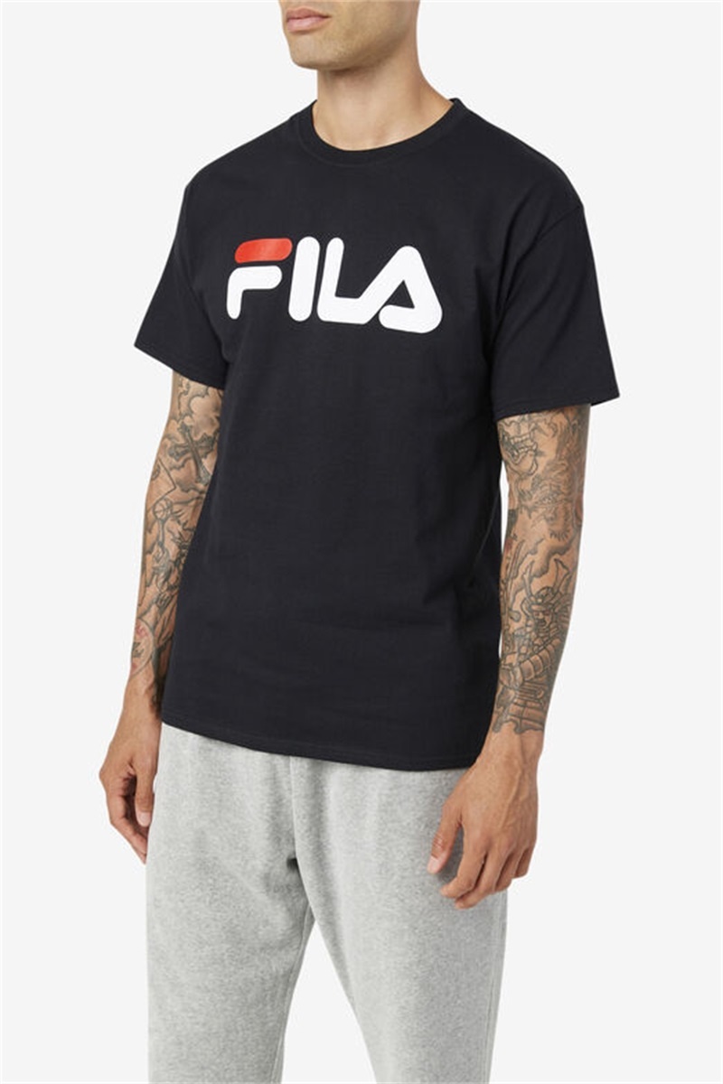Black / White / Red Men's Fila Logo Tee | Saudi Arabia-162538
