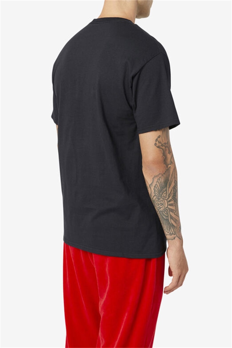 Black / White / Red Men's Fila Stacked Tee Shirt | Saudi Arabia-286409
