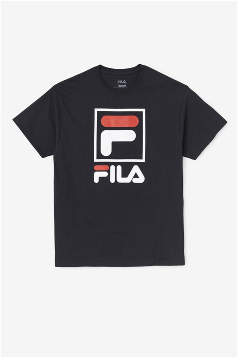 Black / White / Red Men\'s Fila Stacked Tee Shirt | Saudi Arabia-286409