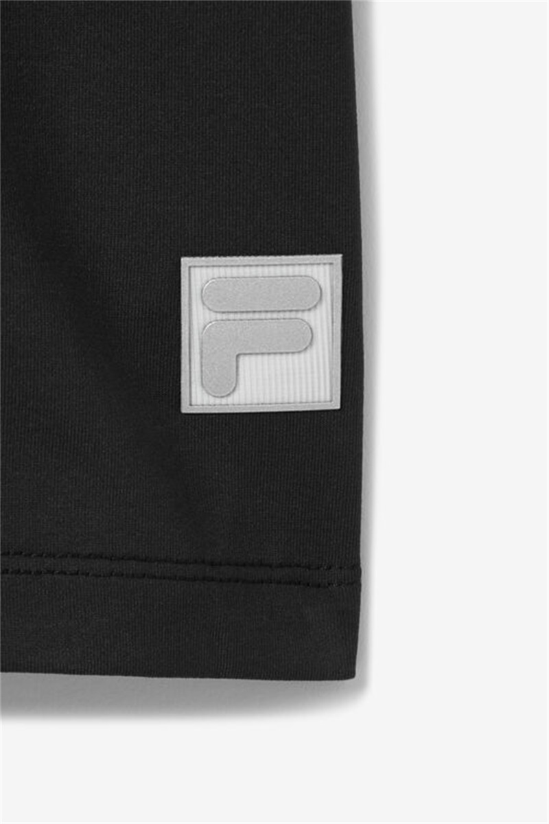 Black / White / Royal Purple Men's Fila Back Spin Short Sleeve Crew Shirts | Saudi Arabia-850129
