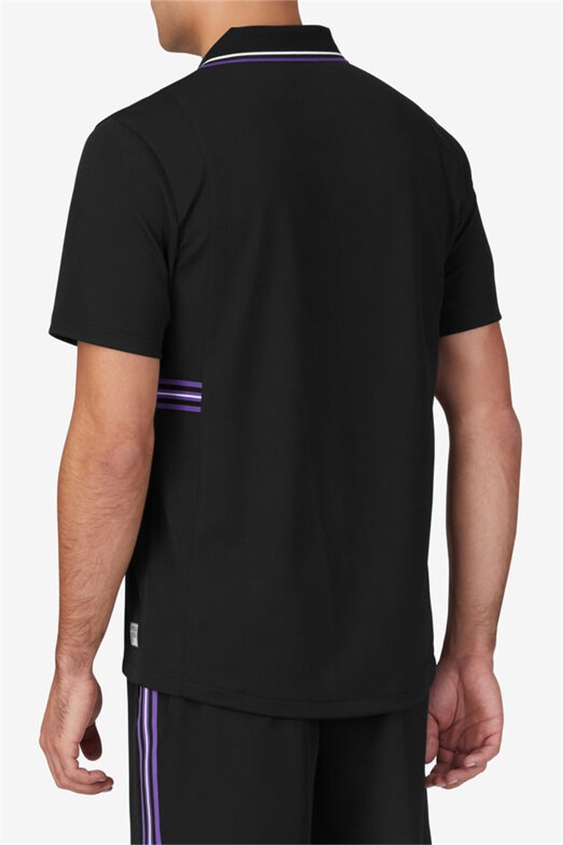 Black / White / Royal Purple Men's Fila Back Spin Short Sleeve Signature Polo Shirts | Saudi Arabia-748506