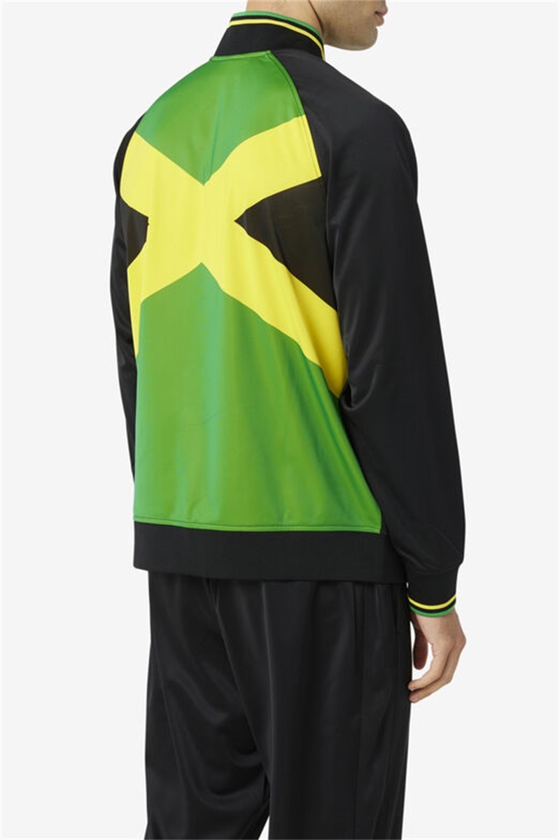 Black / Yellow / Green Men's Fila Jamaica Track Jackets | Saudi Arabia-840975