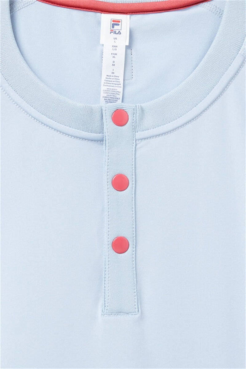 Blue Men's Fila Cross Court Short Sleeve Henley Shirts | Saudi Arabia-842103