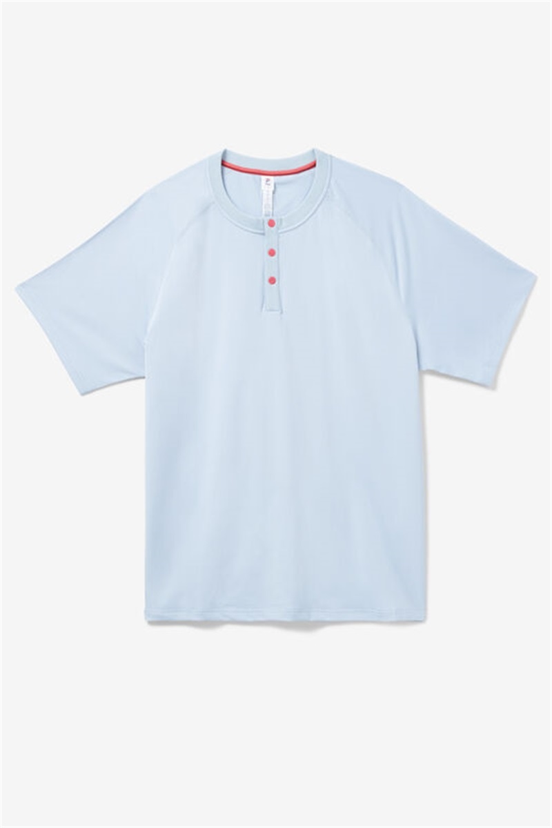 Blue Men\'s Fila Cross Court Short Sleeve Henley Shirts | Saudi Arabia-842103