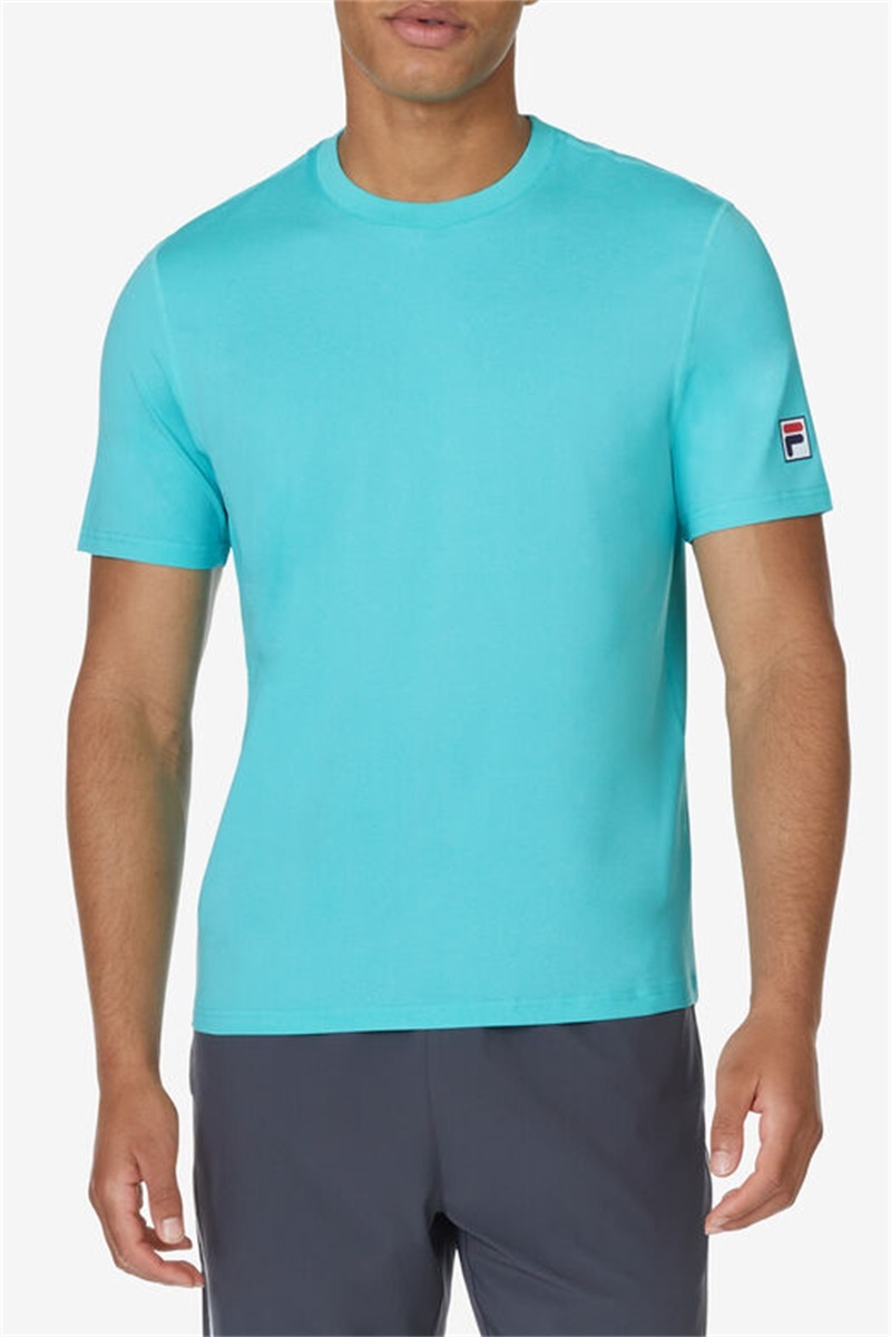 Blue Men's Fila Short Sleeve Crew Shirts | Saudi Arabia-894271