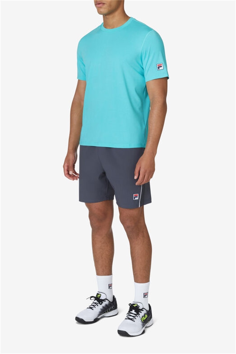 Blue Men's Fila Short Sleeve Crew Shirts | Saudi Arabia-894271