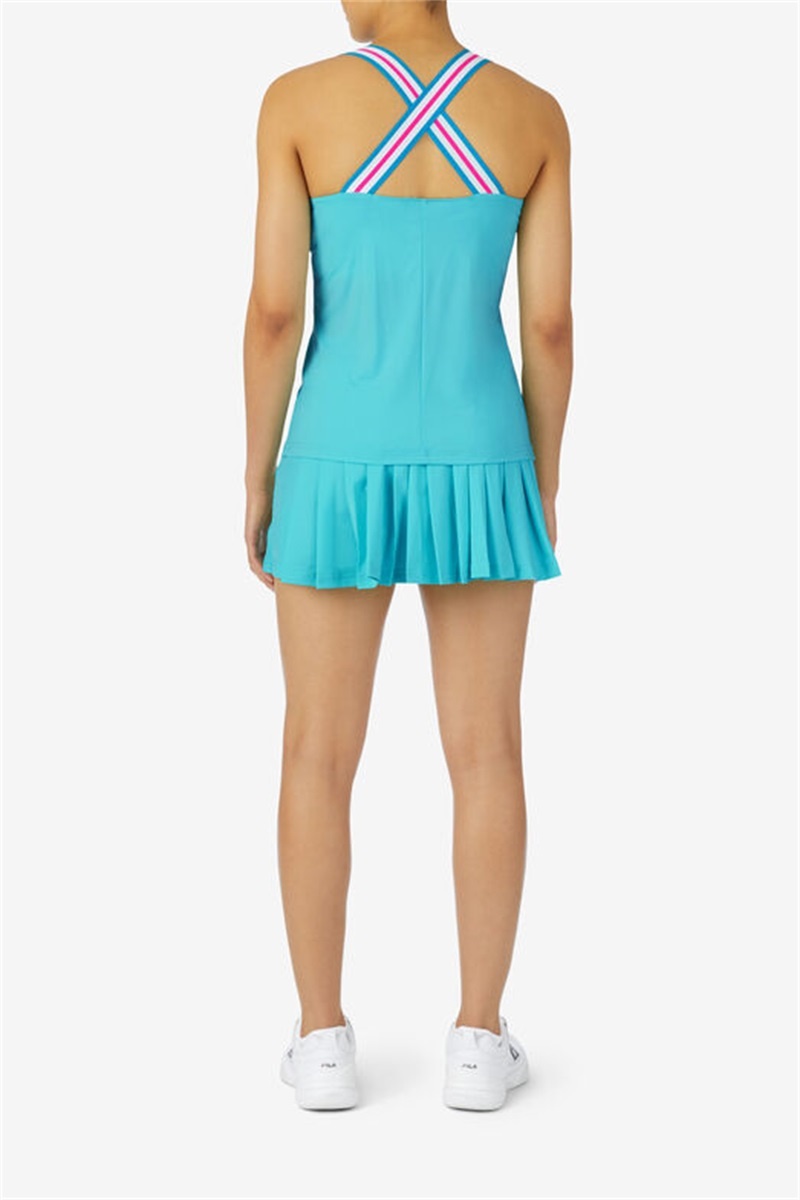 Blue Women's Fila Tie Breaker Cross Back Tanks | Saudi Arabia-038546