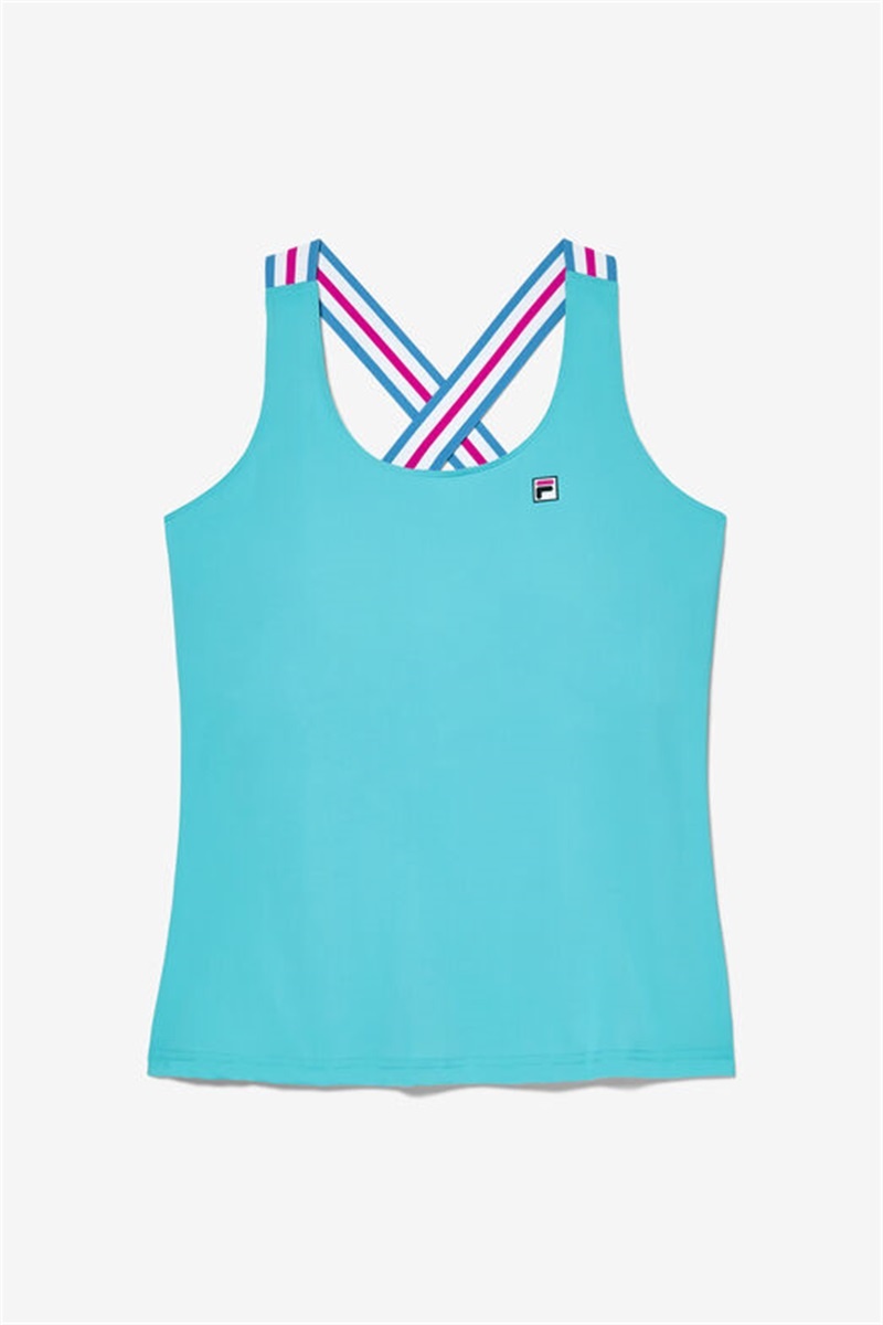 Blue Women\'s Fila Tie Breaker Cross Back Tanks | Saudi Arabia-038546