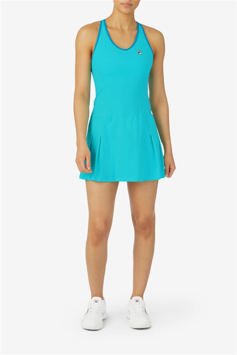 Blue Women's Fila Tie Breaker Pleated Dress | Saudi Arabia-582417