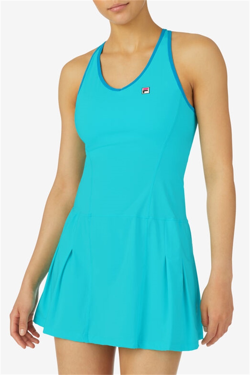Blue Women's Fila Tie Breaker Pleated Dress | Saudi Arabia-582417